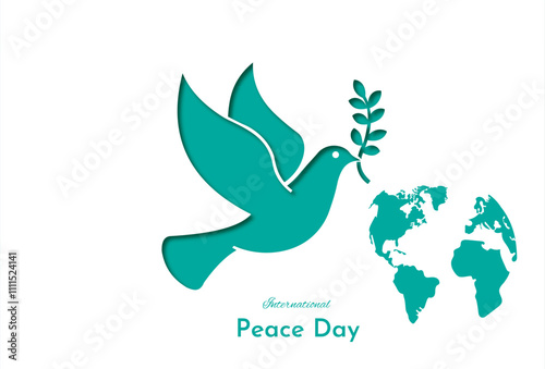 International Peace Day Background Featuring a Dove, Olive Branch, and World Map for Global Harmony Themes photo