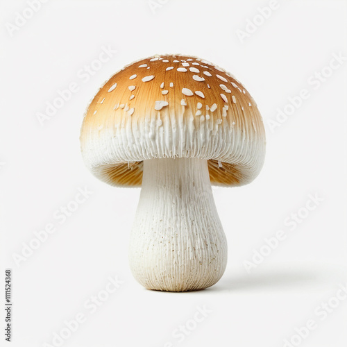 A single brown topped mushroom stands on white background. photo