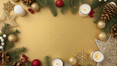 Warm Christmas flatlay background with textspace photo