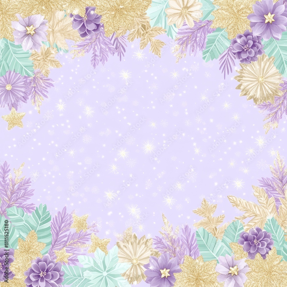 Pastel floral frame on purple background. Pastel floral frame on purple background.
