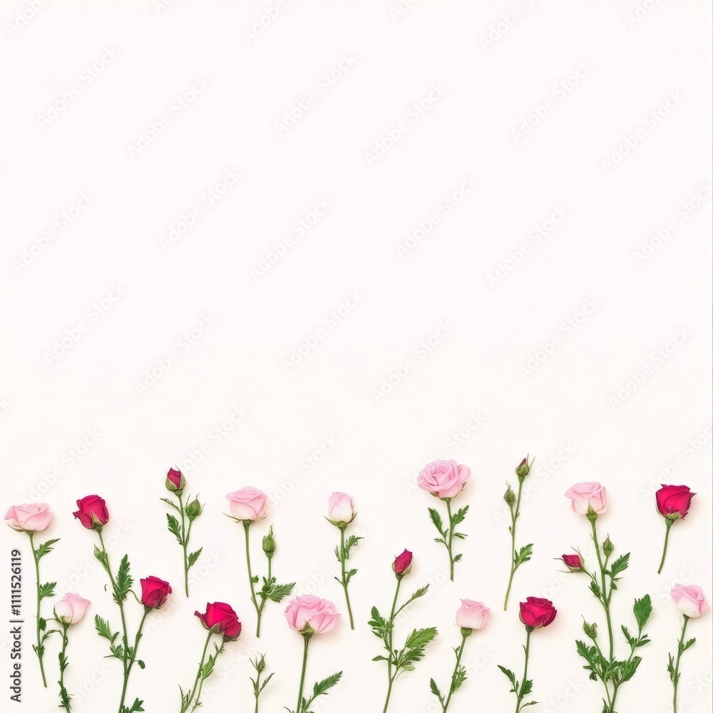 Pink and red roses arranged on white background. Pink and red roses arranged on white background.
