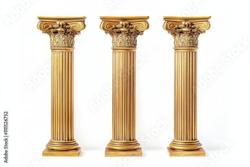 Golden columns Classic antique gold pillars isolated on a white background