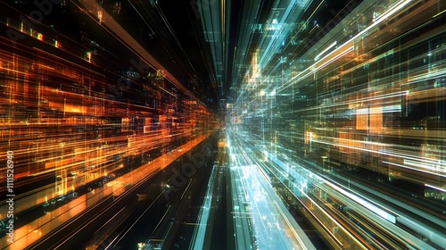 Abstract Digital Cityscape Light Trails Speed
