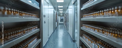 Organized vials stored in a climatecontrolled facility, highlighting the significance of maintaining precise temperature ranges to protect delicate materials photo