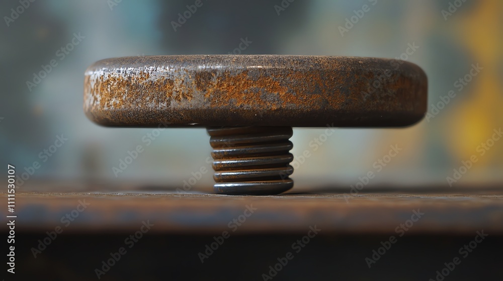 A close up photo of a rusty metal bolt and nut. A close up photo of a rusty metal bolt and nut.