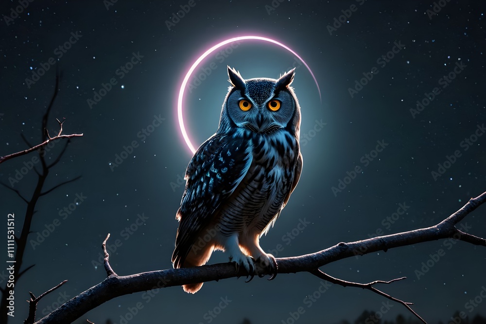 Owl with Haloed Moon Owl with Haloed Moon