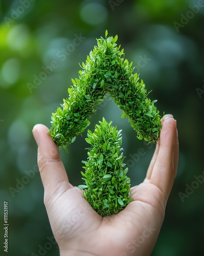 Person with upwardpointing grass arrows in the background, symbolizing sustainable growth, positive momentum, and ecofriendly practices in development photo