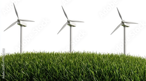 Renewable energy wind turbines on a green field representing eco-friendly technology.