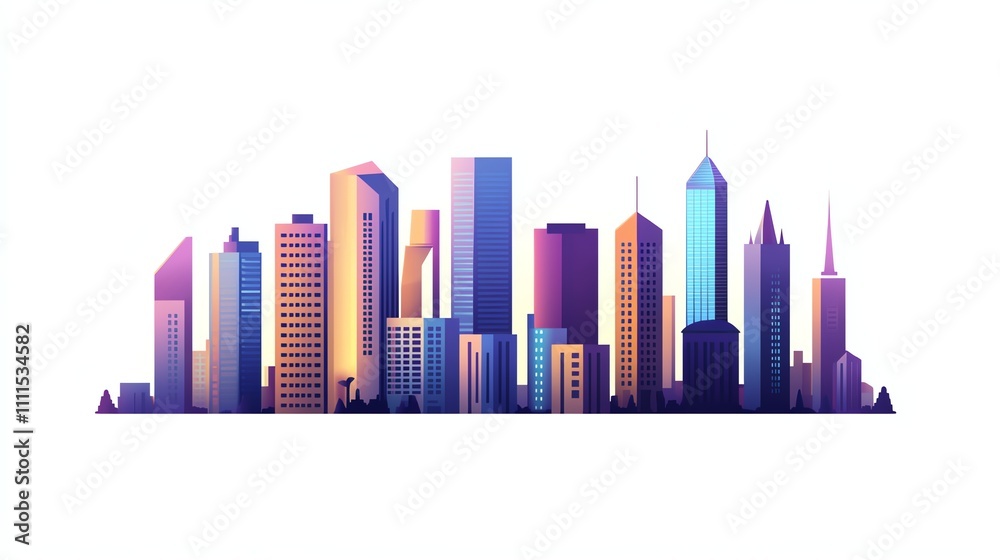 A colorful illustration of a city skyline. A colorful illustration of a city skyline.