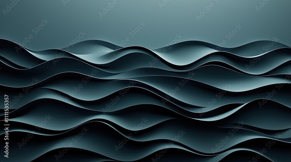 Fototapeta premium Abstract dark ocean waves with smooth contours on a moody background.