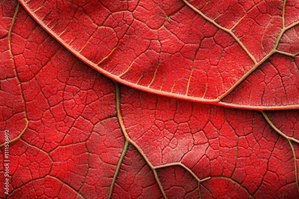 Obraz premium Vibrant red maple leaf Autumn foliage High contrast Detailed veins