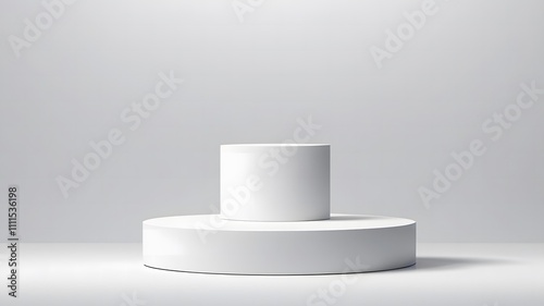 3D white cylindrical podium pedestal background with cube pedestal  Clean empty wall scene. Minimal mockup or abstract product display presentation  Stage showcase. Platforms vector geometric design