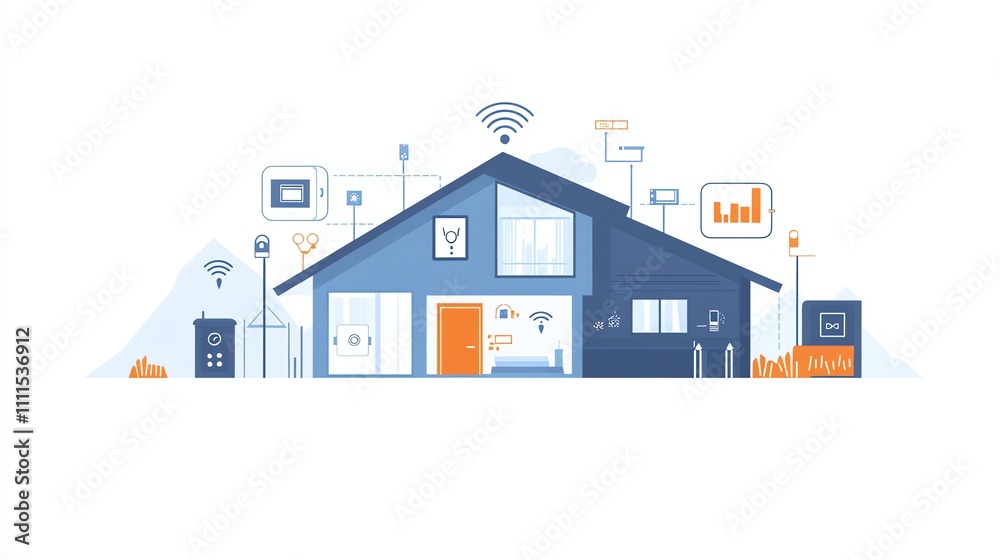 Fototapeta premium A diagram showing a home with smart home technology.