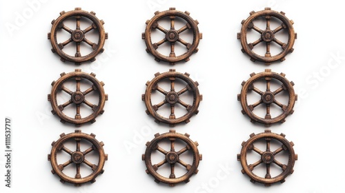 Wooden ship wheels nautical antique steering wheels, maritime design photo