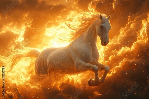 White Horse of the Apocalypse Revelation of Jesus Christ Michael Prince of the Army Soaring Through Clouds photo