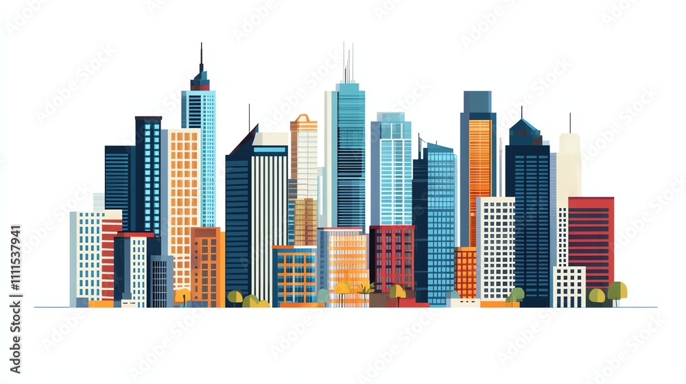 A colorful illustration of a city skyline. A colorful illustration of a city skyline.
