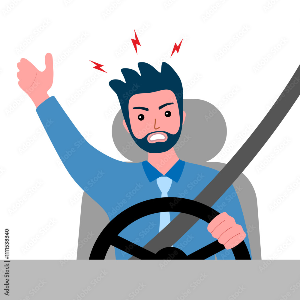 Foto Angry driver in flat design on white background