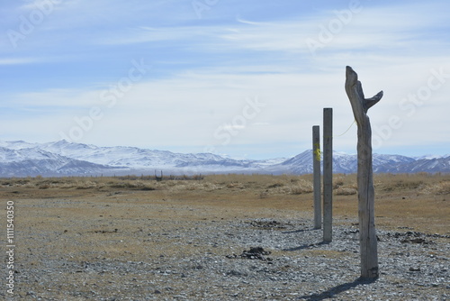 Local eagle hunters fence and home in western mongolia