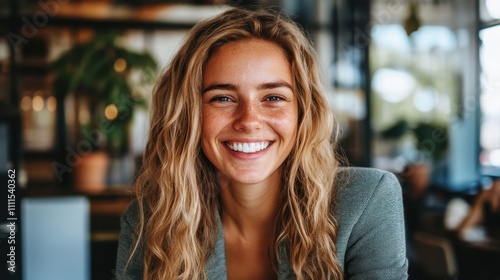 Smiling Woman in Casual Setting with Natural Light