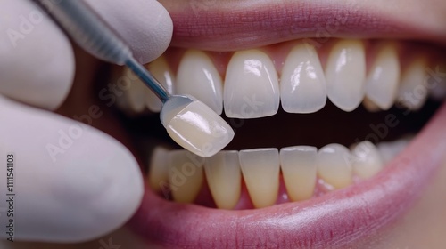 Dental care and teeth whitening procedure close-up