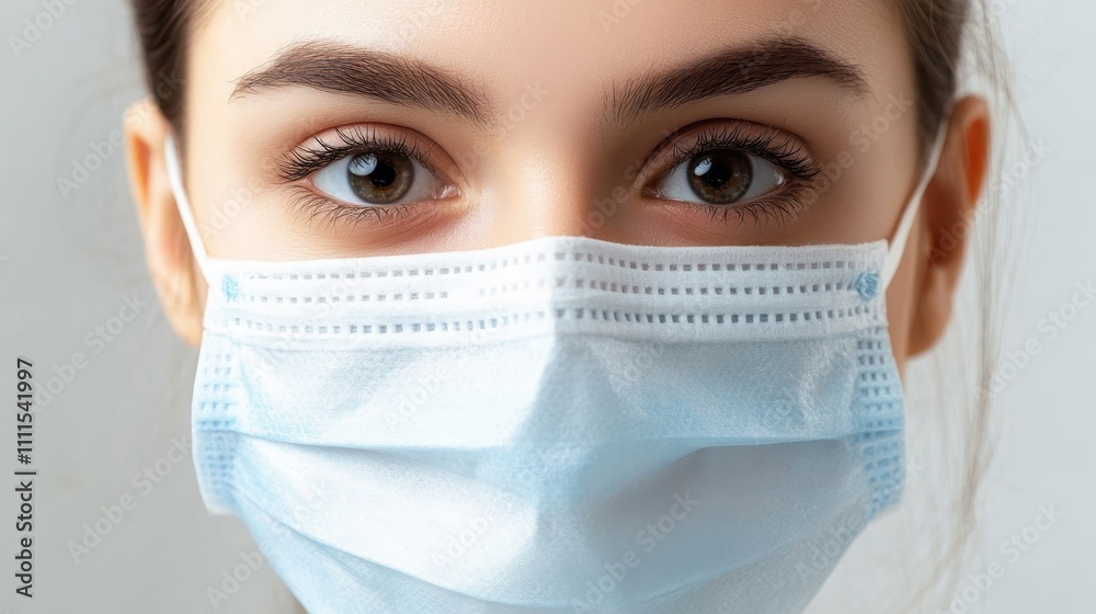 Close-up of Young Woman Wearing Medical Face Mask Close-up of Young Woman Wearing Medical Face Mask