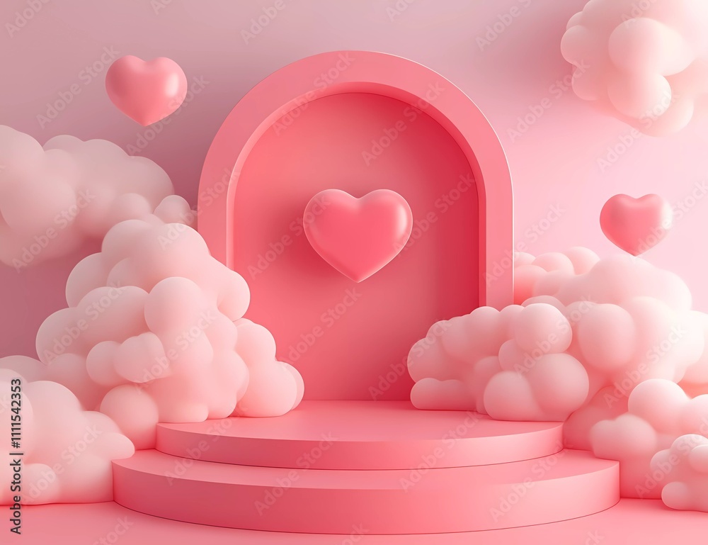 3D render, pink background with podium for product display presentation for Valentine's Day romantic concept. Vector illustration 3D render, pink background with podium for product display presentation for Valentine's Day romantic concept. Vector illustration