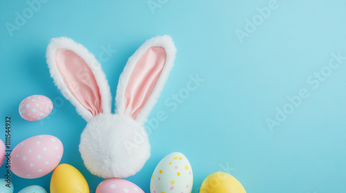 Colorful Easter eggs and bunny ears create a festive spring atmosphere for celebrations