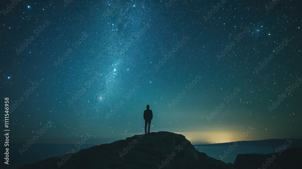Fototapeta premium Astrophotography setup under starry sky, camera on tripod