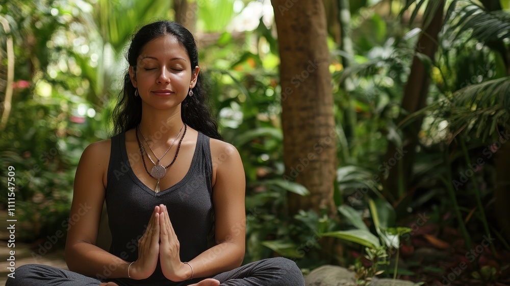 Naklejka premium Beginner practicing meditation, peaceful setting