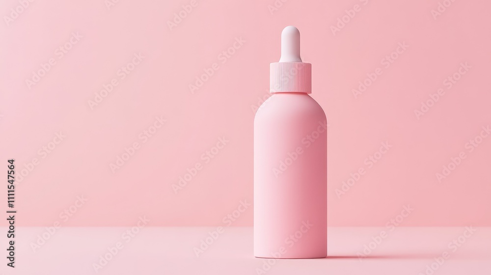 A minimalist pink dropper bottle on a matching background, ideal for skincare or cosmetic products. A minimalist pink dropper bottle on a matching background, ideal for skincare or cosmetic products.