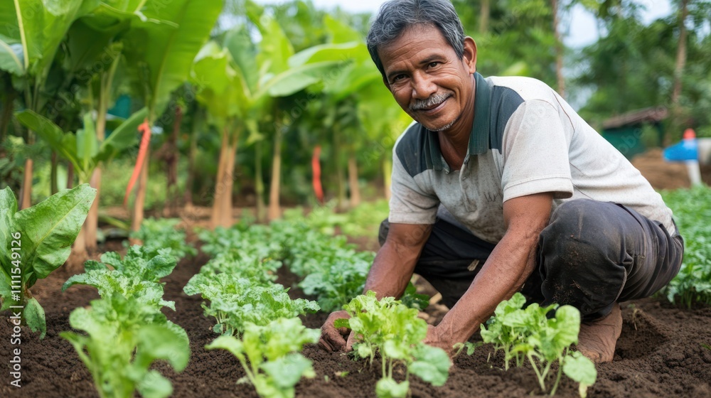 Climate-smart agriculture, farmer using modern techniques to protect the environment Climate-smart agriculture, farmer using modern techniques to protect the environment