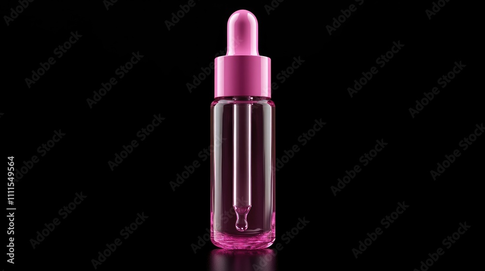 A pink dropper bottle filled with liquid, designed for skincare or cosmetic products. A pink dropper bottle filled with liquid, designed for skincare or cosmetic products.
