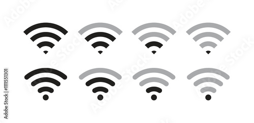 Wireless icon set. No wifi. Different levels of Wi Fi signal. Vector illustration on white background
