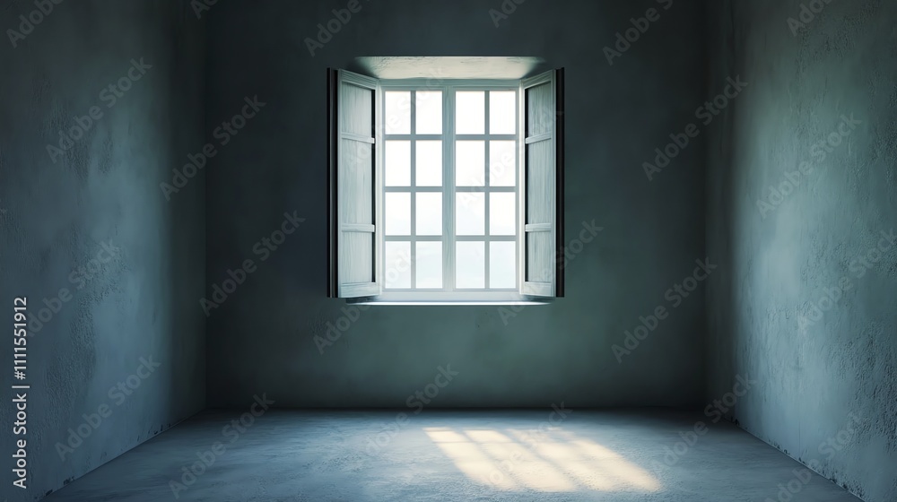 A window in a dark room with sunlight shining through. A window in a dark room with sunlight shining through.
