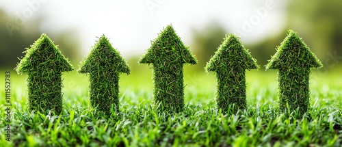 Fresh green grass arranged into arrows pointing upward, symbolizing environmental sustainability, green growth, and a brighter ecoconscious future