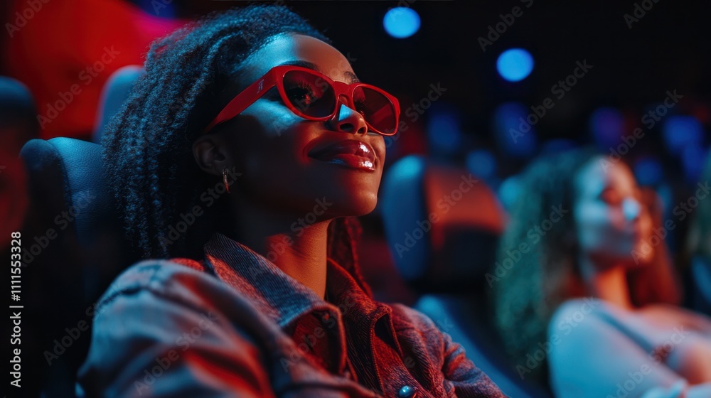Inclusive cinema with accessibility options, closed-captioning visible Inclusive cinema with accessibility options, closed-captioning visible