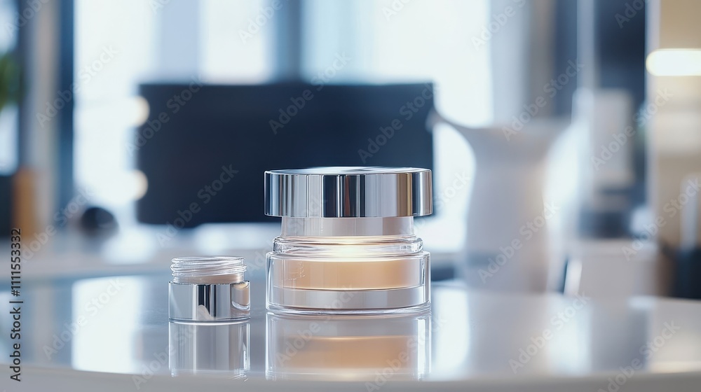 Modern Skincare Creams on Bright Countertop Modern Skincare Creams on Bright Countertop