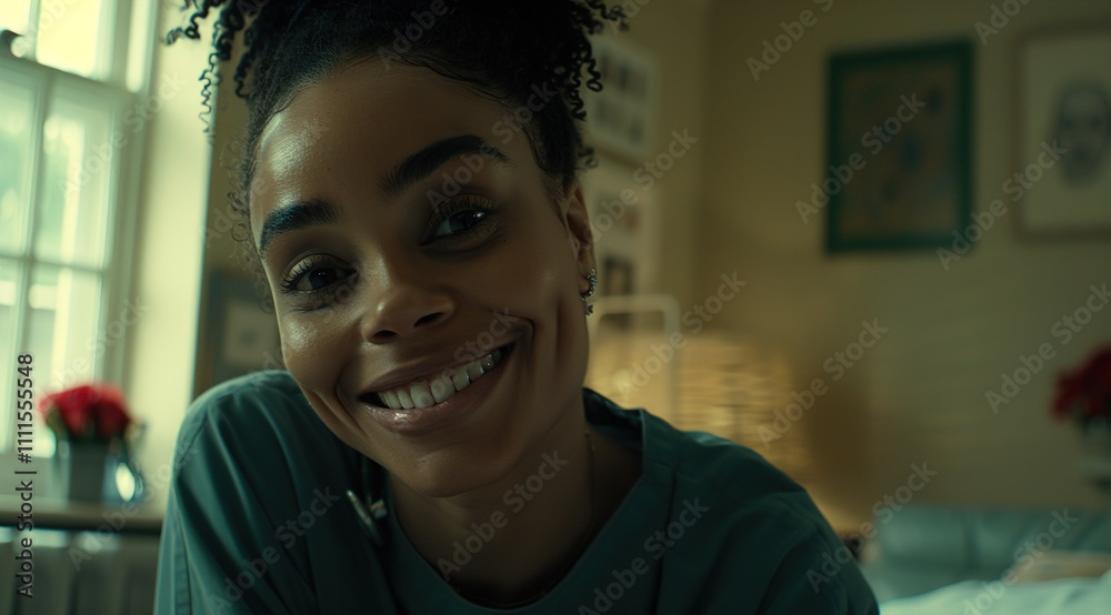 Young happy black nurse working at residential care home and looking at camera. Young happy black nurse working at residential care home and looking at camera.
