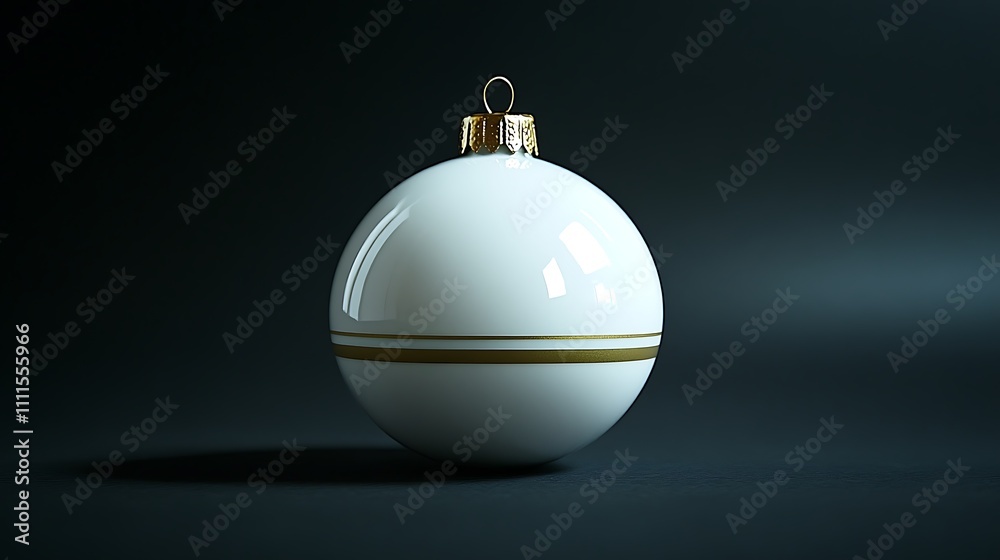 A glossy white bauble with a single golden stripe, perfectly round, centered on a solid black background, high contrast lighting emphasizing its bold and clean design, hd quality. --ar 16:9 A glossy white bauble with a single golden stripe, perfectly round, centered on a solid black background, high contrast lighting emphasizing its bold and clean design, hd quality. --ar 16:9