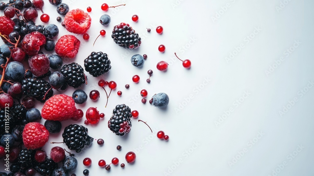 A vibrant assortment of fresh berries arranged artistically on a light background. A vibrant assortment of fresh berries arranged artistically on a light background.
