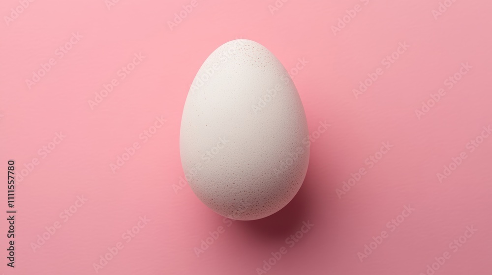 A single white Easter egg on a solid pastel pink background A single white Easter egg on a solid pastel pink background