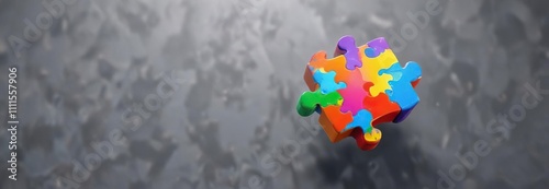 A single colorful puzzle piece floating in mid-air , environment, float, piece