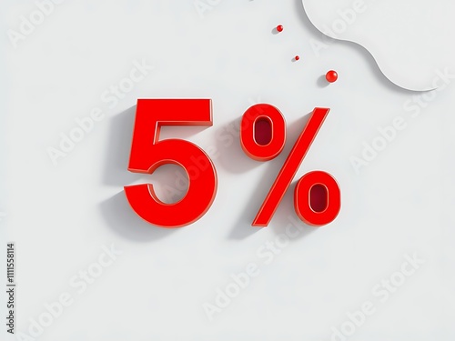 Red 5% Off Discount: 3D Rendered Sale Graphic AI Generated photo