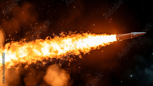 Close-Up View of Spacecraft Engine Thrusters Firing During a Nighttime Launch Sequence