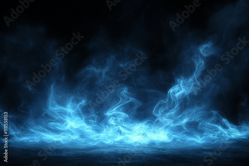 Dark background, glowing blue light on the ground, smoke surrounding the scene, dark fantasy style, game design, concept abstract art.