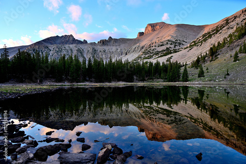 Wheeler Peak (13,065') catches the morning light at Stella Lake in Great Basin National Park, Nevada.
