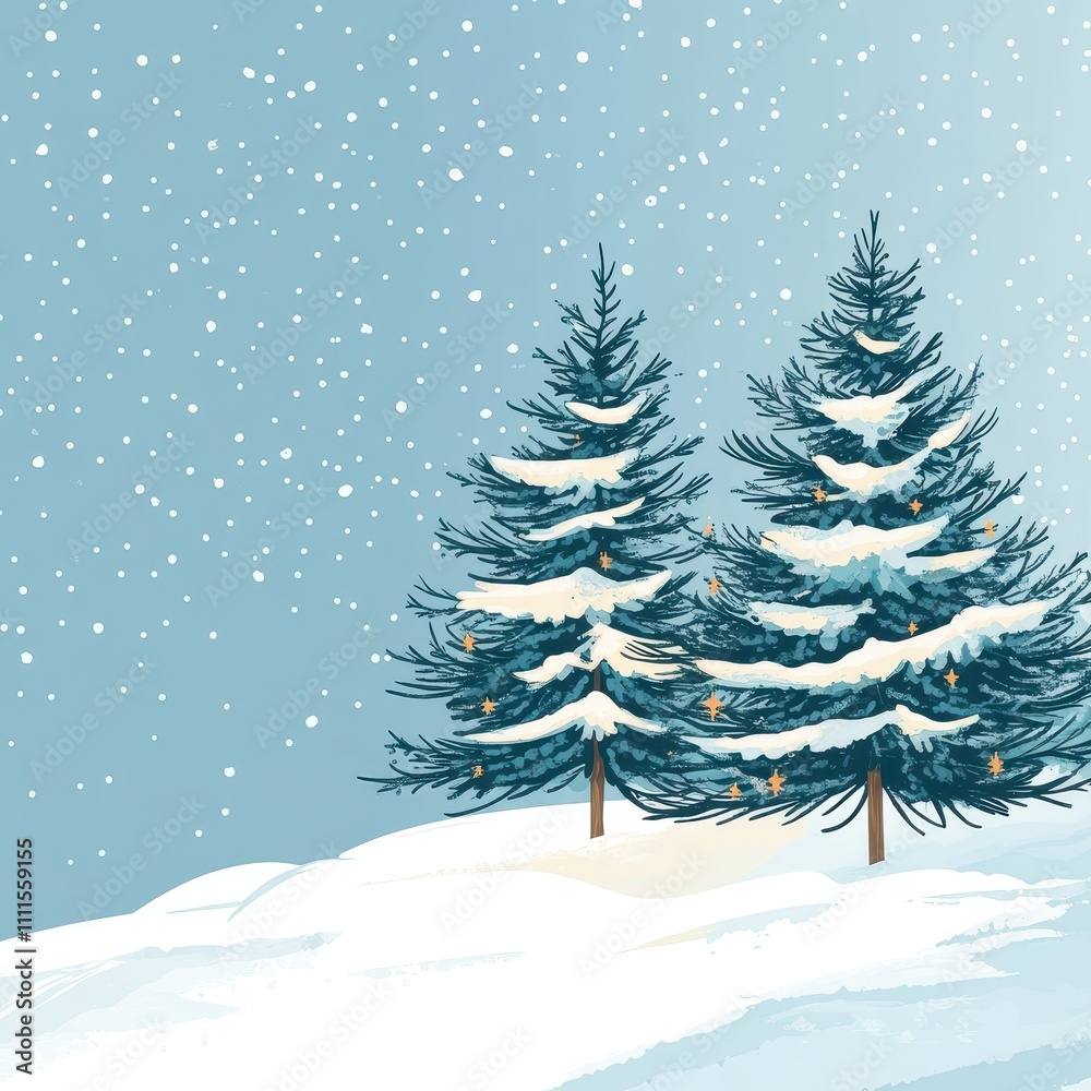 Winter snowy backdrop, fir tree details, flat design illustration Winter snowy backdrop, fir tree details, flat design illustration