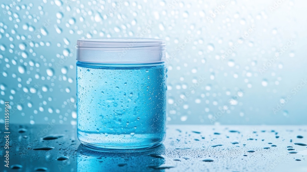 A toner pad jar placed against a background of water droplets, symbolizing hydration and freshness --ar 16:9 --style raw --v 6.1 Job ID: 86f9288b-97f1-4d37-848f-e168d4a0edbb A toner pad jar placed against a background of water droplets, symbolizing hydration and freshness --ar 16:9 --style raw --v 6.1 Job ID: 86f9288b-97f1-4d37-848f-e168d4a0edbb