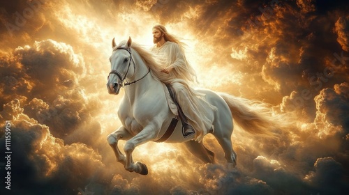 Jesus Christ Michael on a White Horse Victory over Evil and Sin Illustration photo