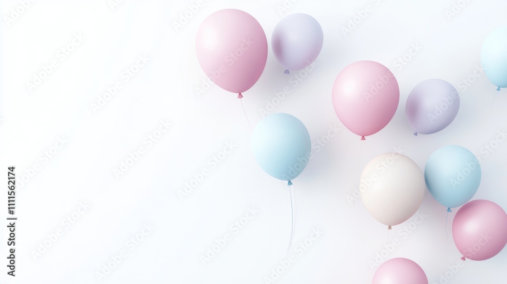 Colorful balloons in soft pastel shades against a light background Colorful balloons in soft pastel shades against a light background
